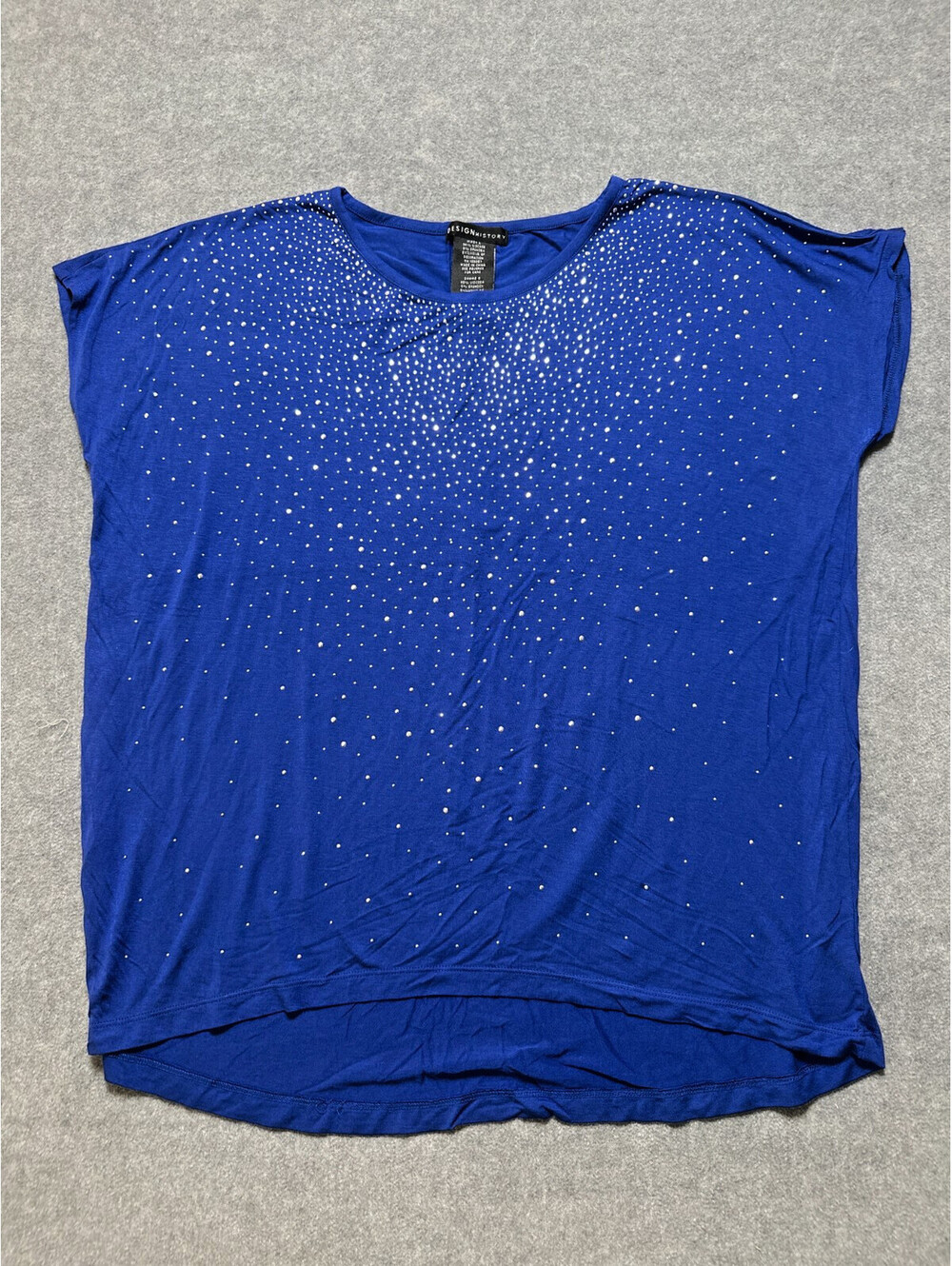 Design History Blue Rhinestone Studded Tunic Top Women Large